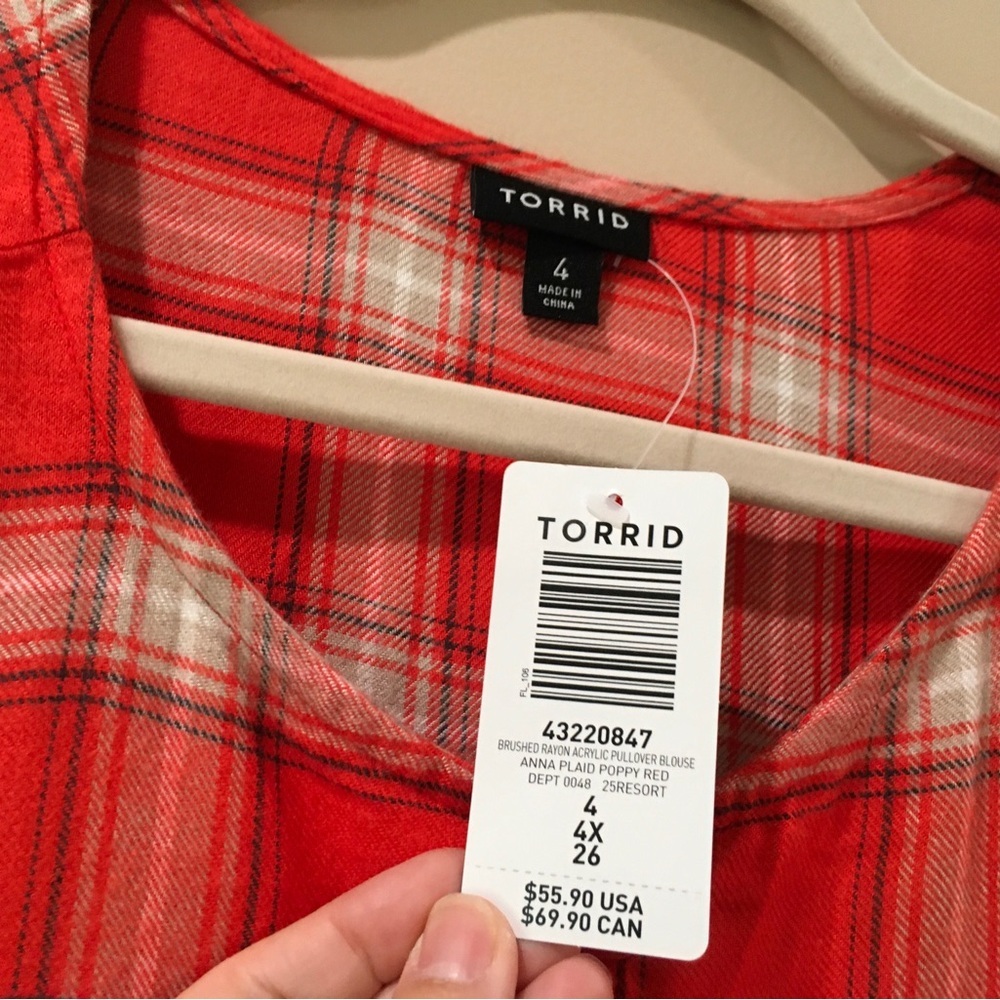 Torrid Women Plus 4X Soft Flannel Plaid Tunic Top Orange Button Long Sleeve New - Picture 4 of 8